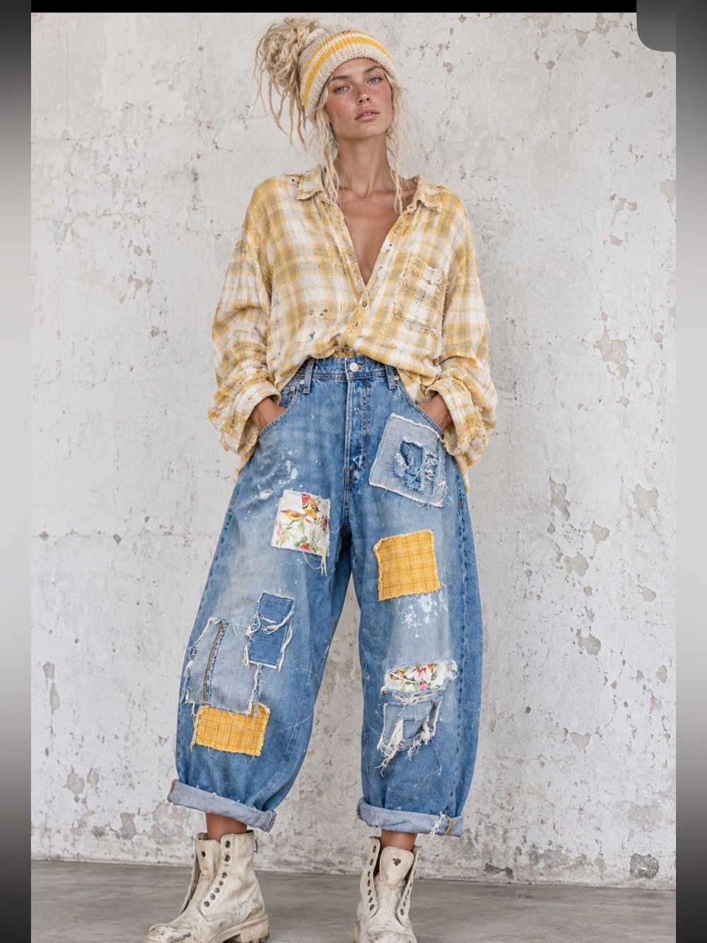 Jack and Jones button fly patched jeans